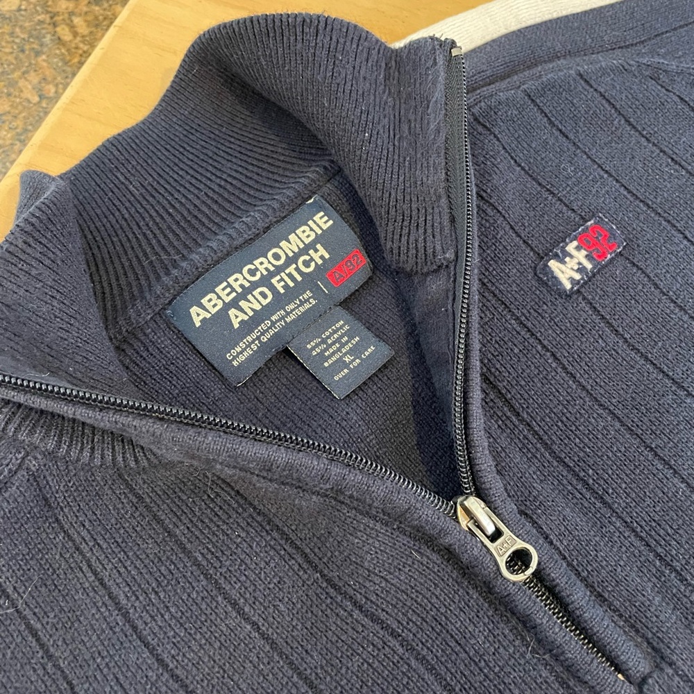 Abercrombie & Fitch Blue Ribbed Knit Zip Up Sweater
